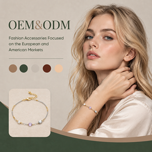 Bracelet en acier inoxydable plaqué bicolore avec perles rondes facettées en améthyste, chic, pour femme, usage quotidien, personnalisable, vente en gros - Product Image 1