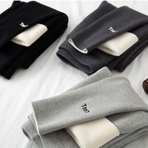 Pantalon long décontracté gris en tricot respirant <span class=keywords><strong>doublé</strong></span> <span class=keywords><strong>polaire</strong></span> thermique pour <span class=keywords><strong>femme</strong></span>, <span class=keywords><strong>taille</strong></span> haute amincissante et élastique, collection automne-hiver - Product Image 1