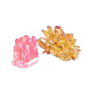 Groothandel Natuurlijke Aura Clear Quartz Cluster Kleurrijke Crystal Edelsteen Gepolijst Rubriek Kristal Voor Home Decoratie