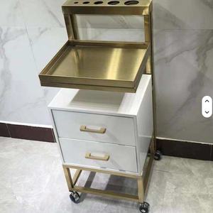 Chariot de barbier moderne de haute qualité en métal plaqué or à plusieurs tiroirs, taille personnalisée - Product Image 1