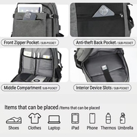 Sac à dos scolaire pour ordinateur portable de grande capacité 15,6 pouces, imperméable, léger, avec port de charge USB pour hommes