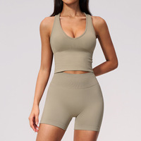 Ensemble de sport sans couture à séchage rapide, anti-choc, taille haute, pour femme, idéal pour la course, le fitness en extérieur et la gym, avec leggings anti-transpiration pour les squats