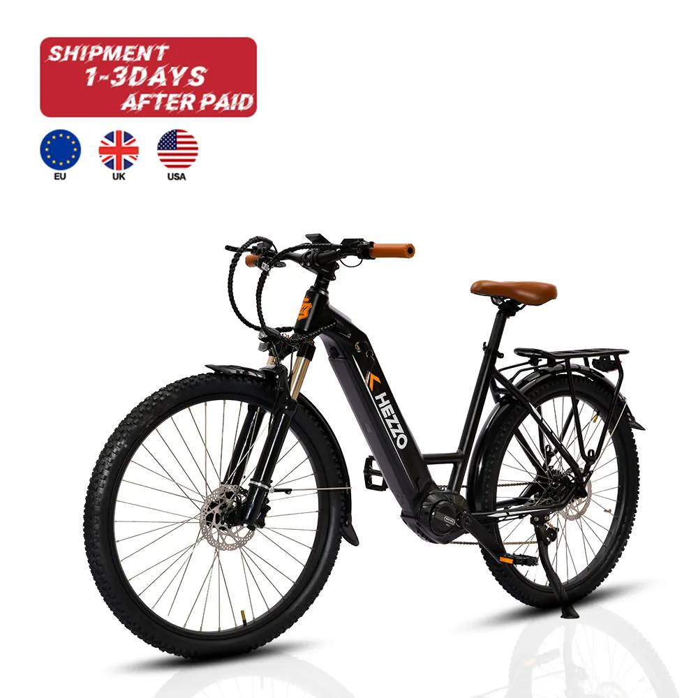 HEZZO abd İngiltere CA depo 27.5 "48v 500w electric M600 orta sürücü ebike uzun menzilli delinmez lastik adım thru elektrikli şehir bisikleti