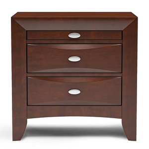 Mesa de Noche Contemporánea Color Cereza, Mesa Auxiliar de Madera Maciza con 2 Cajones y Tiradores de Perilla - Product Image 5