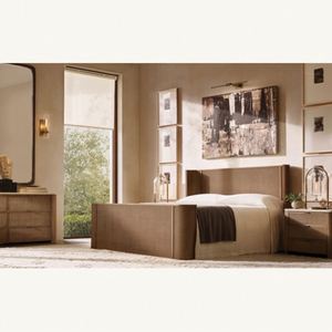 Lit d'hôtel de style américain en bois, cadre de lit King Size avec tête de lit en forme d'abri - Product Image 4