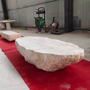 Tavolino da Caffè da Interno <span class=keywords><strong>in</strong></span> <span class=keywords><strong>Travertino</strong></span> Beige Naturale Blocco Solido <span class=keywords><strong>Tavolo</strong></span> da Tè Retrò per Soggiorno - Product Image 5