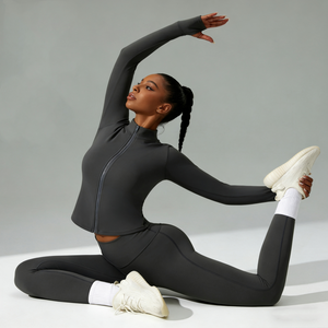 High Quality Tummy <b>Control</b> Yoga Set Women Quick Dry Sportswear Gym Fitness Leggings and Jacket 3 Pcs Set Custom Label OEM - Product Image 3