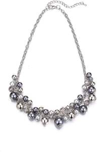 Collana con effetto Multi perline color <span class=keywords><strong>argento</strong></span>, girocollo a grappolo con perline <span class=keywords><strong>grigio</strong></span> e <span class=keywords><strong>argento</strong></span>, gioielli eleganti in stile Vintage da donna - Product Image 4