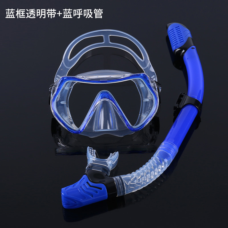 Marco azul con tubo de respiración azul transparente.