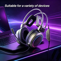 LDON 610 Headset Gaming Berkabel On-Ear Lampu RGB Tahan Air IPX-5 Suara Surround Latensi Rendah Kompatibel dengan Ponsel 20 Jam