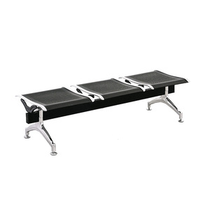 ม้านั่งสาธารณะแบบสามที่นั่งไม่มีพนักพิง โครงโลหะสีดำ ใช้ในสนามบิน โรงพยาบาล สถานีรถโดยสาร - Product Image 1