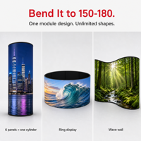 Écran LED flexible FFP2, pas de pixel de 2 mm, 250 000 pixels/m², module d'écran LED incurvé intérieur 320x160 mm, faible consommation 98 W/m²