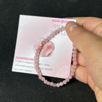 Pulsera de Cuentas de Cuarzo Rosa Natural de 4mm al por Mayor con Tarjetas y Logotipo Personalizado, Pulsera al por Mayor