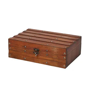 Decorative Small Wooden Chest Red Wood Color Storage Trunk Retro Vintage Treasure Keepsake Box wood crate storage box