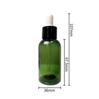 Flacon de bouteille PET en plastique à vis d'huile essentielle cosmétique verte de 45ml avec bouchon compte-gouttes en plastique