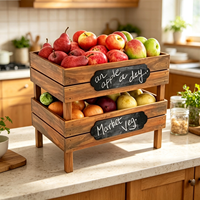 Corbeille de rangement à 2 niveaux en bois pour fruits et légumes, présentoir de produits frais style ferme, organisateur de comptoir de cuisine autoportant