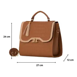 Bolso de Mano de Piel Sintética para Mujer Fana Belen M3823 Color Camel, Bolso Tote con una Correa y Cierre de Hebilla para Uso Diario - Product Image 4