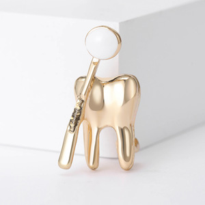 Broche miroir dentaire avec détails en métal poli pour revers de blouse de dentiste, 30x17mm, Or <span class=keywords><strong>Argent</strong></span> - Product Image 4