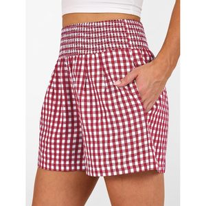 FOXA Women High Waisted <b>Gingham</b> Shorts 100% Cotton Breathable With Pockets Casual Lounge Beach Wear - Product Image 4