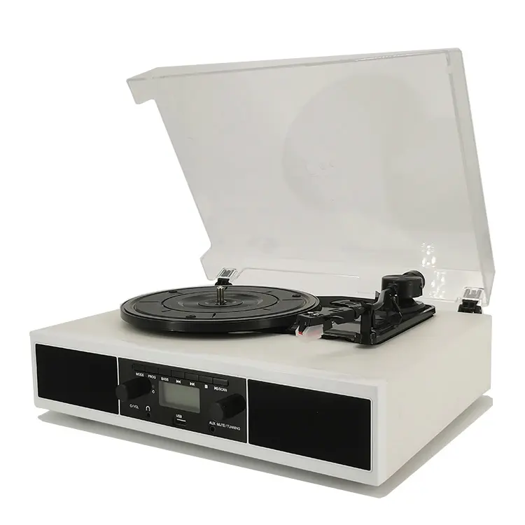 Lecteur de disque vinyle en bois, plateau tournant Antique de bureau USB BT musique haut-parleurs stéréo phonographe