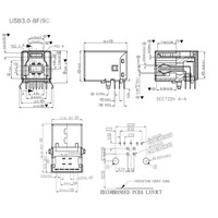 USB 3.0 Typ B Buchse, rechtwinklig, USB-B AF Anschluss, Druckeranschluss, Terminal