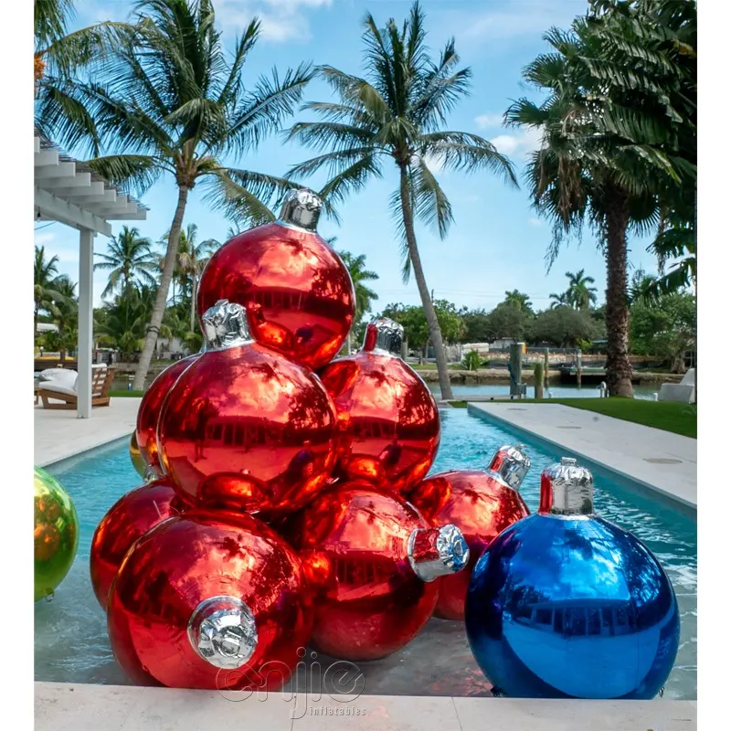 Inflatables Spheres với vàng Topper cap khổng lồ giáng sinh bóng Cây giáng sinh bóng bay Inflatable gương bóng