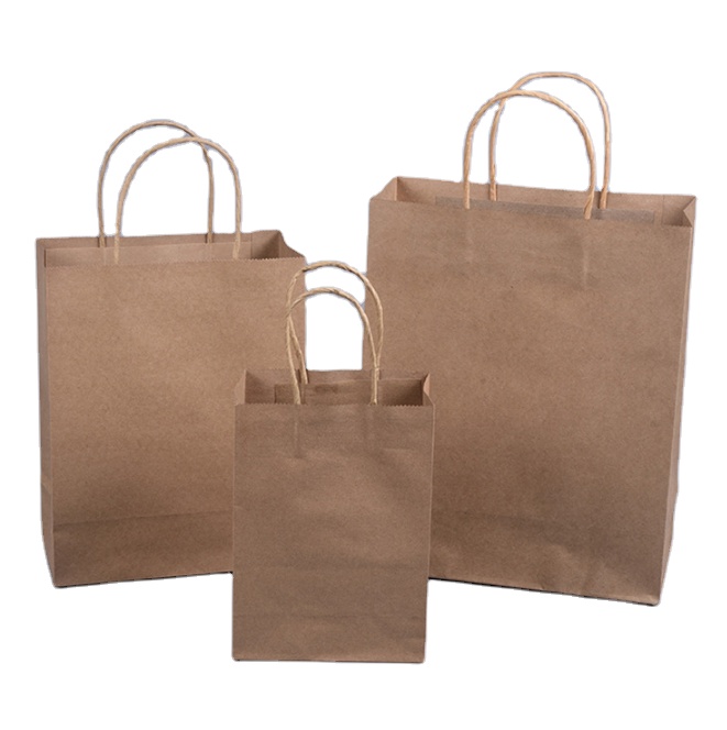 High Quality Eco-Friendly Recycled Brown Kraft Shopping Paper Bag Custom Logo Printed For Food Takeaway Packaging Wholesale