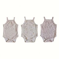 Baju Terusan Bayi Perempuan Motif Cetak Tanpa Lengan, Romper Selempang Bayi Katun, Celana Baju Bayi