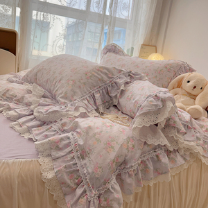 Copripiumino in Pizzo con Volant <span class=keywords><strong>per</strong></span> <span class=keywords><strong>Letto</strong></span> Singolo/Matrimoniale, Perfetto <span class=keywords><strong>per</strong></span> Camera da Ragazza, Set Biancheria da <span class=keywords><strong>Letto</strong></span> in Pizzo Floreale Francese 100% Cotone con Copriletto e Federe - Product Image 4