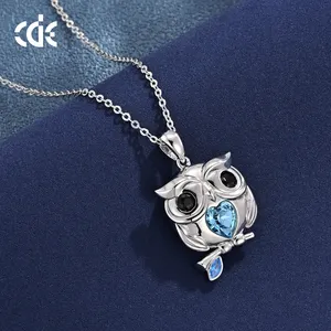 CDE SSYN005 Creativity Jewelry 925 Sterling Silver Wise Owl Necklace Wholesale Rhodium Plated Cute Sparkling Crystals Necklace