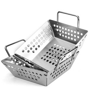 Cesta de parrilla cuadrada perforada de acero inoxidable con asa para drenaje de frutas y verduras, portátil y fácil de limpiar - Product Image 1