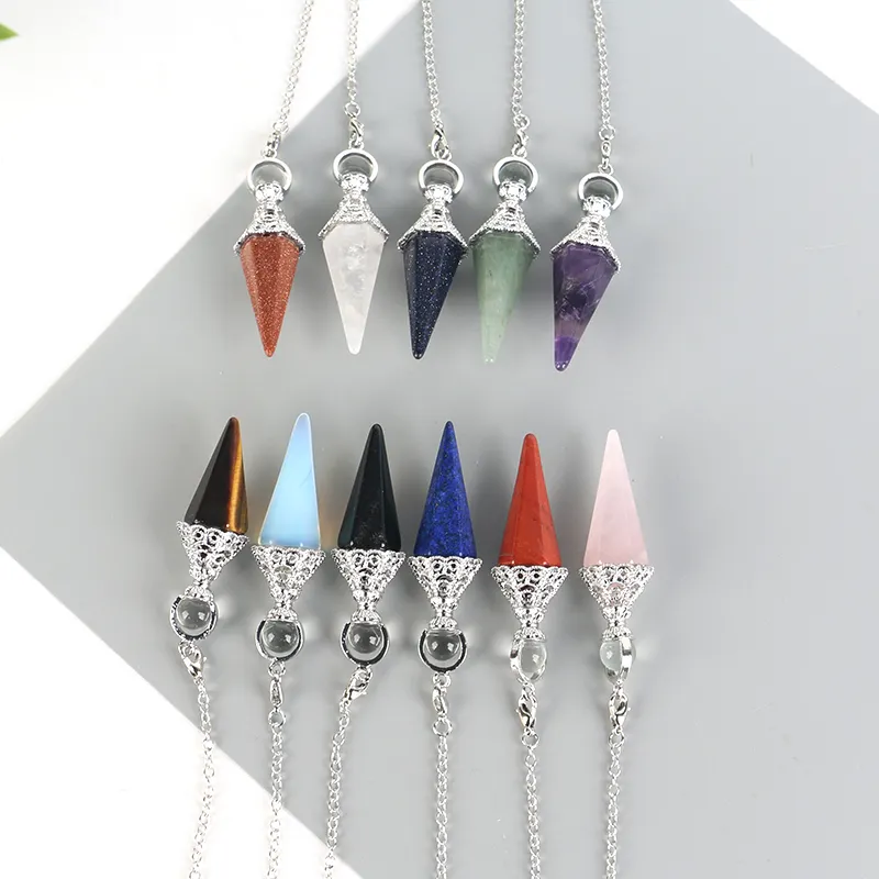 Natural Crystal Healing Stones Pendant Amethyst Rose Quartz Crystals Point Pendulum Pendant For Gifts