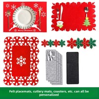 Ensemble de couverts (couteau et fourchette) et set de table (set de vaisselle, dessous de plat, chemin de table) à motif flocon de neige, isolant thermique, pour Noël, hôtels et restaurants
