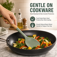 Ensemble de 5 ustensiles de cuisine en nylon avec manche en bois de hêtre, spatule, écumoire, cuillère pour ustensiles de cuisson antiadhésifs
