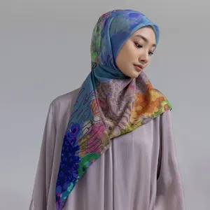 Tudung bawalコーラルプリントコットンボイル45インチ48インチ50インチヒジャーブバワルイスラム教徒の女性のスカーフ