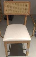 Chaise en cuir moderne avec dossier en rotin, assise rembourrée blanche, design mid-century, écologique, durable, garantie 3 ans, prix DDP USA
