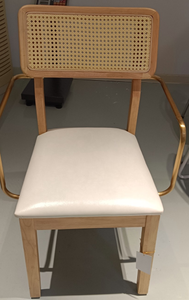 Luxury Modern Solid Ash Wood Dining <b>Chair</b> with Natural <b>Cane</b> Back & Gold Metal Arms | Commercial Restaurant <b>Chair</b> - Product Image 3