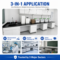 Banc de laboratoire de chimie ODM avec armoire murale, mobilier de laboratoire, établi, porte vitrée, évier, plateau en époxy, unité à tiroirs, pour la recherche hospitalière