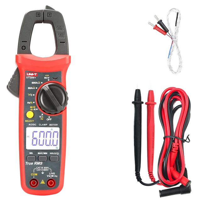 TTLTES  UNI-T UT204 Digital Clamp Meter Temperature AC/DC Current Voltage Resistance Tester Multimeter