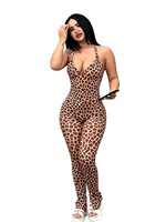 Combinaison sexy à imprimé léopard, zèbre et vache pour femmes, tenue d'été sans manches, col en V profond, vêtements de club, tailles S-2XL