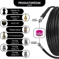 Nouveau produit : Kit de nettoyage de canalisations haute pression 180 bars avec buse pour toilettes, douches, cuisines et canalisations d'eau de pluie
