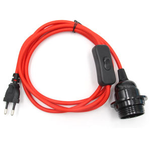 Cordón de luz colgante Vintage, cuerda de alimentación europea con interruptor en línea, Cable cubierto de tela, soporte de lámpara de bombilla rosca E27, 2 metros - Product Image 4