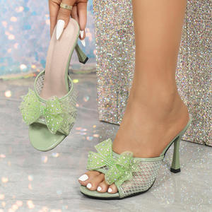 Summer Fashion New Women's Sandals Open Toe <b>Bow</b> Cross-border Foreign Trade Large Size Stiletto Mesh Slippers - Product Image 5