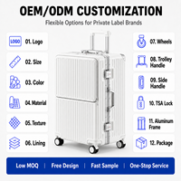 Ensemble de bagages en aluminium à ouverture frontale avec compartiment pour ordinateur portable, valise à roulettes pour voyages d'affaires à accès rapide