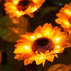 Dış aydınlatma parkı dekoratif güneş bahçe kutup ışıkları güzel ayçiçeği iki kafa IP65 su geçirmez güneş bahis ışıkları