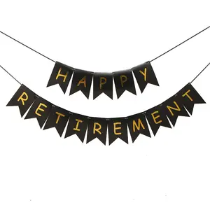 快乐退休横幅组装退休派对装饰用品套件金色闪光纸三角旗办公室