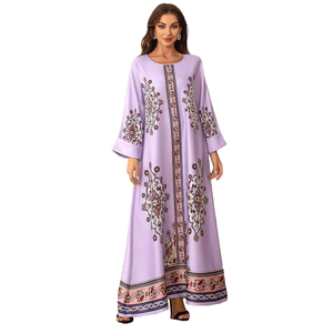 Robe Abaya décontractée à séchage rapide, coupe ample, motif floral imprimé, strass, faite à la main, en polyester, style musulman, collection 2026 Moyen-Orient, motif crevettes séchées - Product Image 4