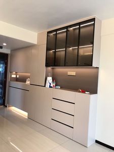 Mobile ingresso integrato color crema con scarpiera <span class=keywords><strong>e</strong></span> piano in pietra sinterizzata, unità contenitore per piccoli appartamenti - Product Image 3