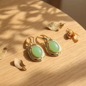 Chryso Chalcedony Oval Gemstone <b>Drop</b> Dangle Earrings Solid Brass 18k Gold Plated Hook Style Jewelry Statement Earrings For Women - Product Image 5