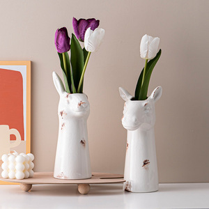 Retro Aged Animal Ceramic <strong>Vase</strong> Decorated on the Desktop Featuring Owl <strong>zebra</strong> and Deer <strong>Vase</strong> - Product Image 2